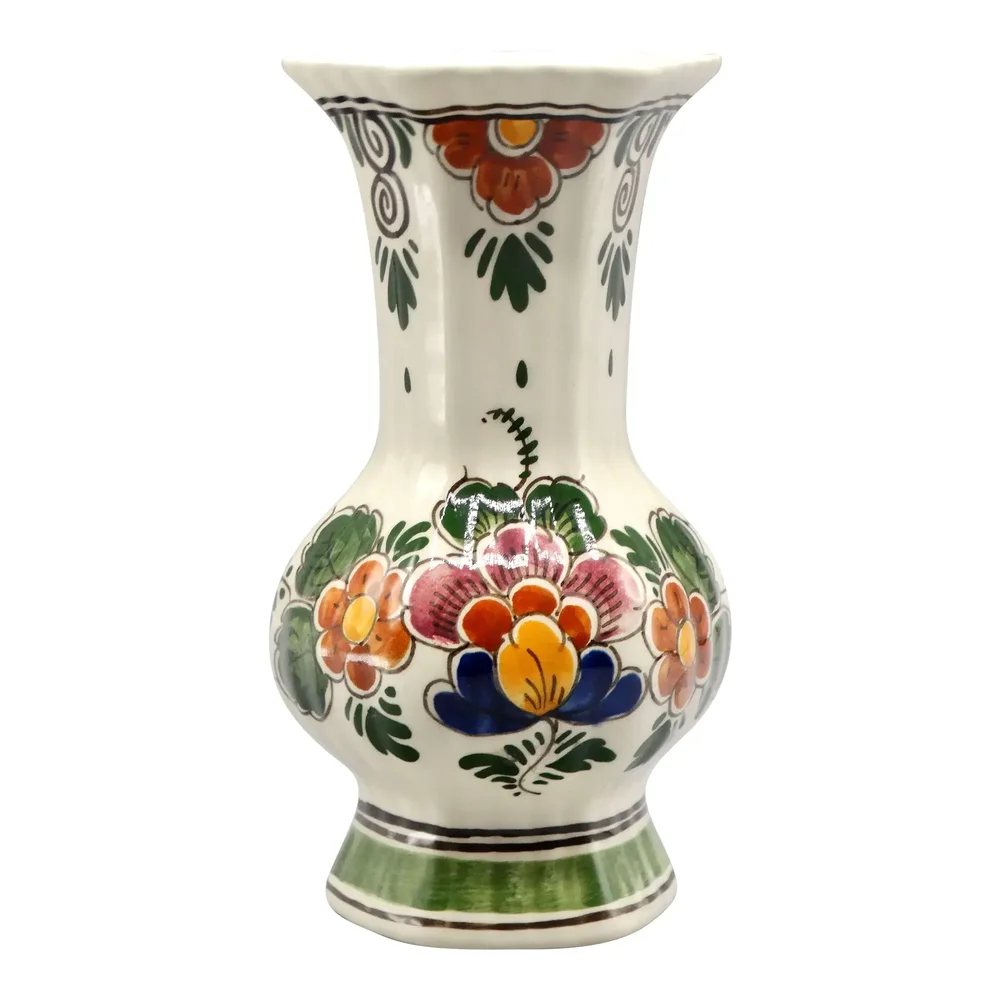 Vintage Dutch Delft Hand Painted Polychrome Vase — Faded Rose Antiques